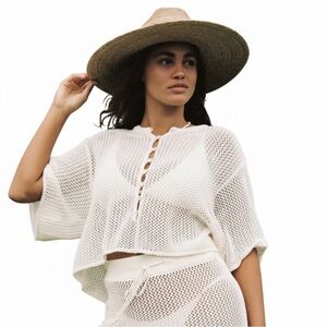 L*Space Cream “Coast Is Clear” Crochet Knit Top Size Large New Without Tags!